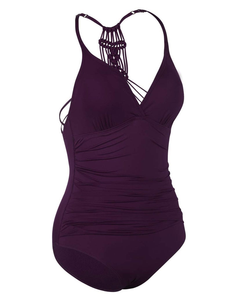 Hilor Monokini Swimsuits for Women Halter V Neck Swimwear Shirred Tummy Control Bathing Suits Deep Merlot 8 - Image 5
